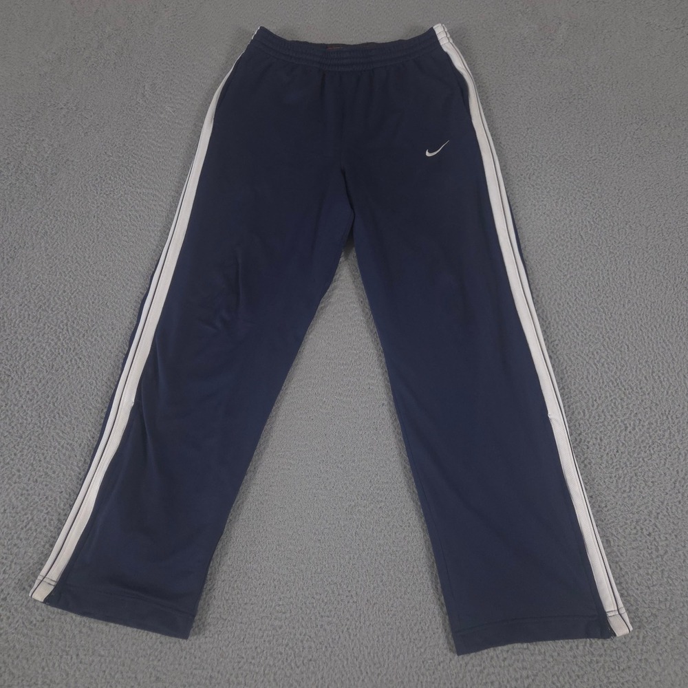 VINTAGE Nike Pants Mens Medium Navy Blue Straight Leg Basketball Track Y2K